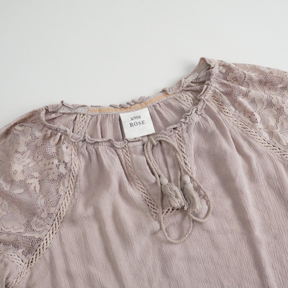 Knox Rose Long Sleeve Blouse Top Women Size S Rayon Dusty Pink Laced Boho Flowy - Picture 2 of 11